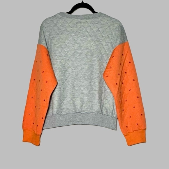 NWT Revolve English Rose Quilted Gray & Orange Sweatshirt, Soft Cotton/Poly, M - Picture 4 of 13